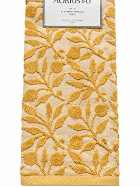 Morris & Co Rosehip Kitchen Dish Towels 100% Cotton Set of 2 Textured Yellow